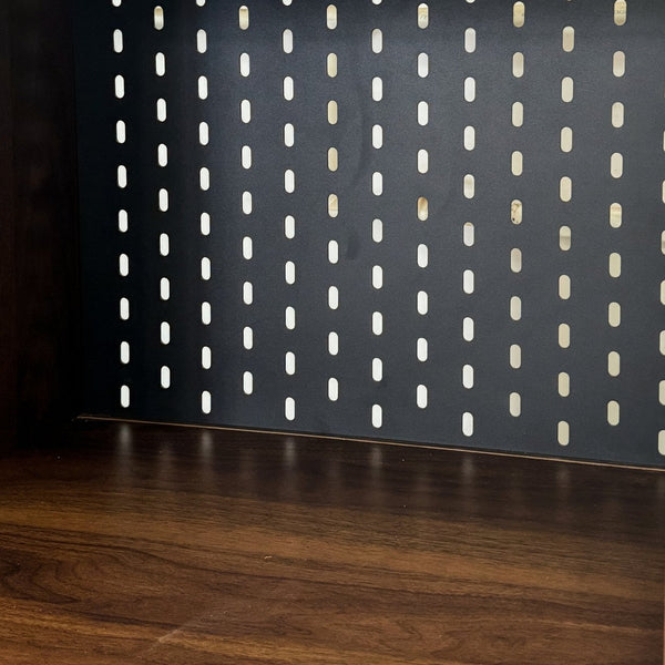 English Elm Folding Wall-Mount Desk with Shelves and Pegboard, Space-Saving Foldable Workstation for Small Rooms W331S00199