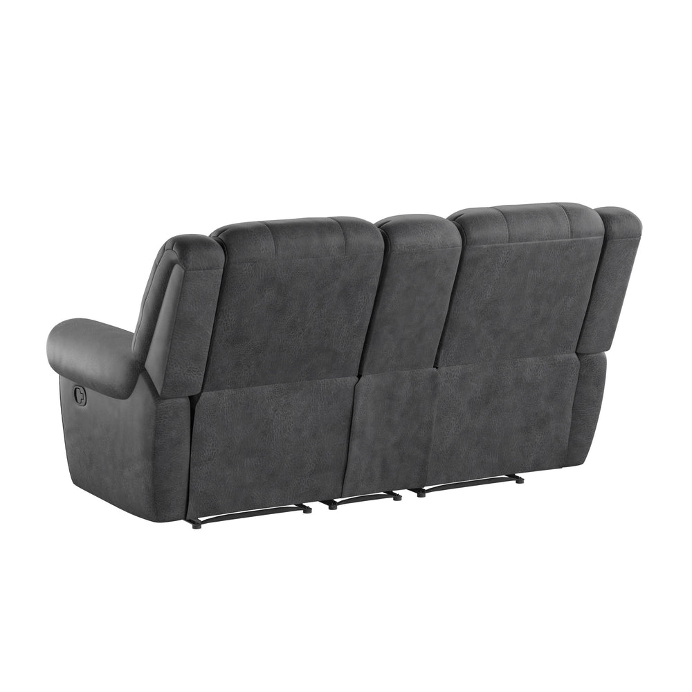 English Elm Wallace & Bay - Gray Reclining Console Loveseat in Slate Gray Fabric — Traditional Style, Easy-Care, Plush Seating for Living Rooms (79" Wide) B361P384421