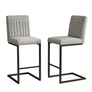 English Elm Faux Leather Counter Stools Set of Two Ergonomic Curved Back Metal Frame Kitchen Seating Light Gray W5096P400655