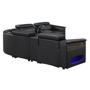 English Elm Nova Tech Sectional with Led Bar Bluetooth Speakers Power Recliners and Freezer Console Black B009S02165