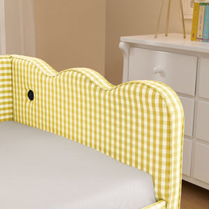 English Elm Cozy Gingham Linen Daybed with Pull Out Trundle Usb Port Wave Back Twin Sofa Yellow W1413S00121