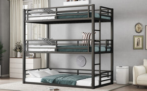 English Elm Twin Metal Triple Bunk Bed With Safety Guardrails - Heavy-Duty, Noise-Reduced Design In Black Finish P1 W1580S00142-GIGA