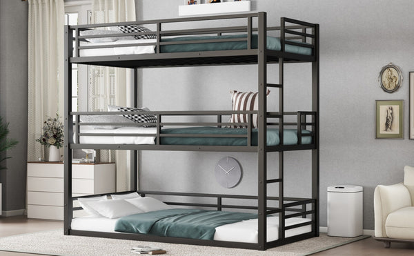 English Elm Twin Metal Triple Bunk Bed With Safety Guardrails - Heavy-Duty, Noise-Reduced Design In Black Finish P1 W1580S00142-GIGA