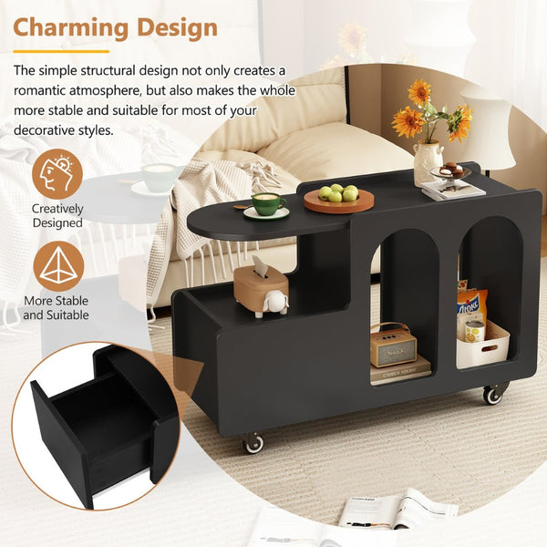 English Elm On-Trend Mobile End Table With Lockable Wheels, Cream Nightstand With Storage For Living Spaces N721P191983B-GIGA