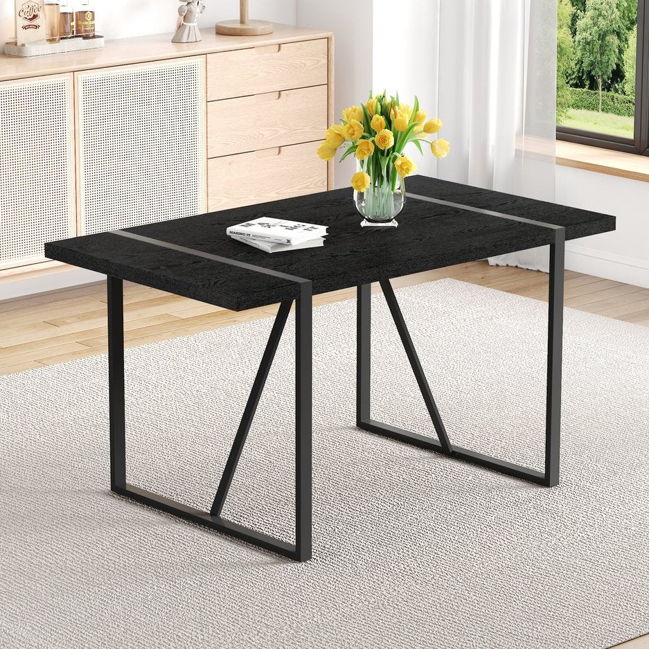 English Elm A Minimalist 55 Inch Rectangular Dining Table with Black Wood Grain Mdf Top W1151P378671