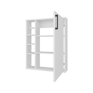 English Elm Yoder, Compact White Bathroom Cabinet with 4 Open Shelves & 1 Door, Scratch-Resistant Melamine Finish B128P375293