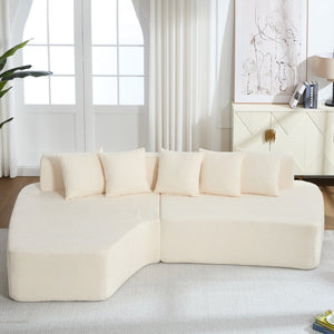 English Elm Compression Sectional Couch with Corduroy Upholstery, Deep-Seated Modular L-Shaped Sleeper Sofa, No-Assembly Comfort and Stability Ivory W1249S00005