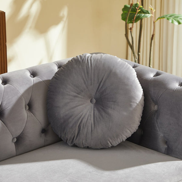 English Elm Velvet Chesterfield Tufted Sofa with Copper Stud Trim and Gold Legs for Glam Living Grey W834S00633