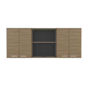 English Elm Superior Modern 150 Wall Cabinet Oak with Glass Doors, 4 Shelves, Dish Rack, Metal Handles, Locking Pin B200P286978
