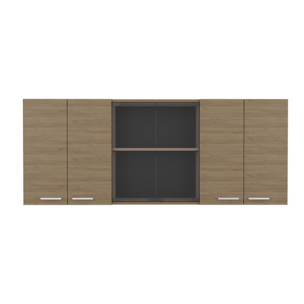 English Elm Superior Modern 150 Wall Cabinet Oak with Glass Doors, 4 Shelves, Dish Rack, Metal Handles, Locking Pin B200P286978