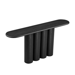 English Elm 66.93'' Slim Matte Console Table with Sculptural Cylinder Legs for Entryway or Foyer Black W876S00339