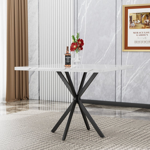 English Elm Square Mid Century Dining Table with Faux Marble Top, Waterproof Scratch-Resistant MDF Surface, Durable Iron Frame for Compact Kitchens and Stylish Small Dining Rooms White W578P242961