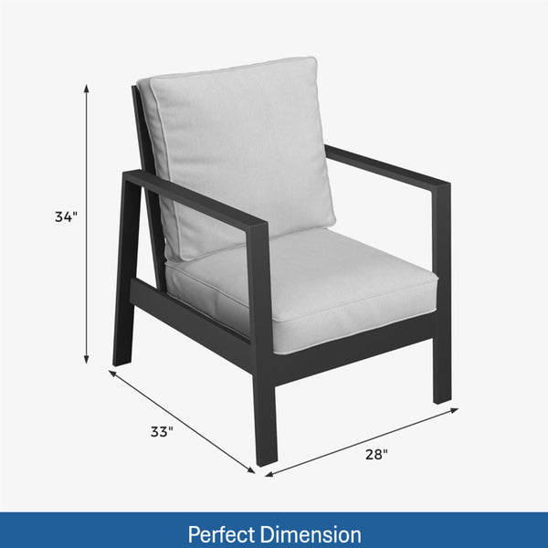 English Elm Set of 2 Outdoor Aluminum Patio Armchairs Rust Proof Frame with Plush Foam Cushions Black+ Gray B082P454983
