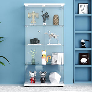 English Elm Glass Display Cabinet Four Shelf Lockable Tempered Bookshelf with Led Lighting White W1192P354028