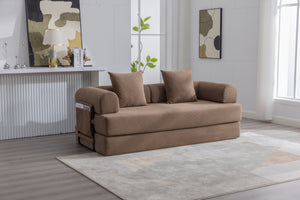 English Elm UNITED modular foldable sofa with metal frame, corduroy upholstery, side pocket & quick assembly convenience Brown W1568P375636