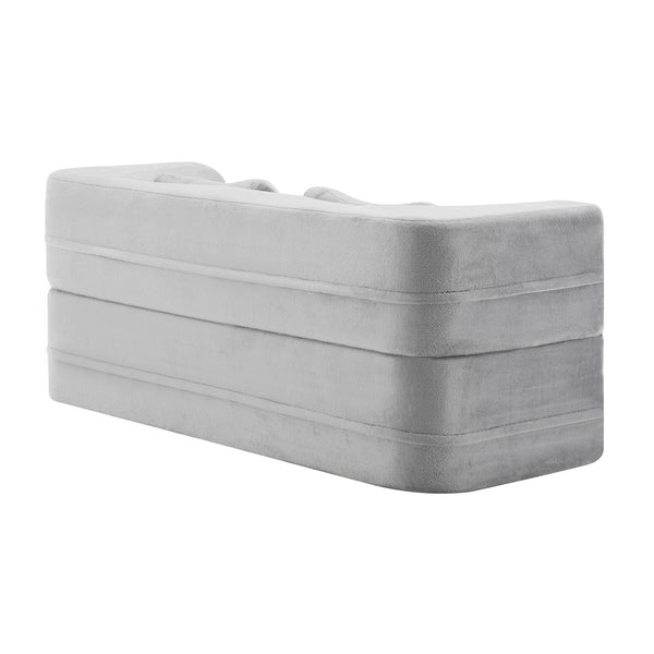 English Elm Queen Plush Floor Sofa Futon with 4 Pillows — Modern Foam Folding Couch Mattress for Living Room Guest Bedroom LIGHT GREY W3612P336072