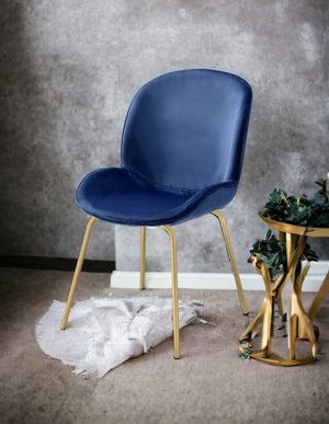 English Elm Chuchip Velvet Side Chair with Gold Legs – Armless Modern Dining & Accent Seating, Luxurious Comfort Blue+Gold 32 L x 21 W x 22 H B2726P243291