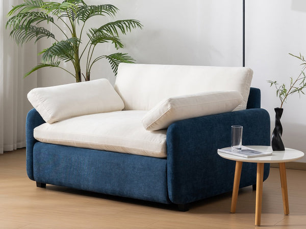 English Elm 50*43" Oversized Chenille Armchair Deep Lounge Seat Modern Minimalist Living Room Chair Blue+Cream N723S5042C