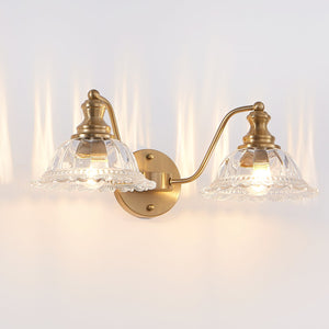 English Elm 20 Inch 2-Light Vintage Bathroom Wall Sconce with Iron and Glass Shades – Elegant Vanity Lighting for Mirror and Hallway Gold W2312P374843