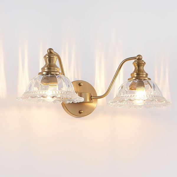 English Elm 20 Inch 2-Light Vintage Bathroom Wall Sconce with Iron and Glass Shades – Elegant Vanity Lighting for Mirror and Hallway Gold W2312P374843