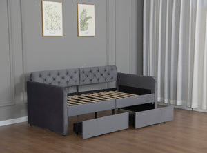English Elm Twin Velvet Daybed with Storage Drawers Tufted Sofa Bed for Guest or Studio Rooms W1670P410536