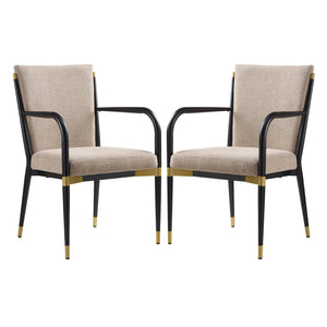 English Elm Modern Gold Accent Iron Frame Dining Arm Chairs Upholstered Set of Two for Elegant Spaces Black+Brown N771P345830H