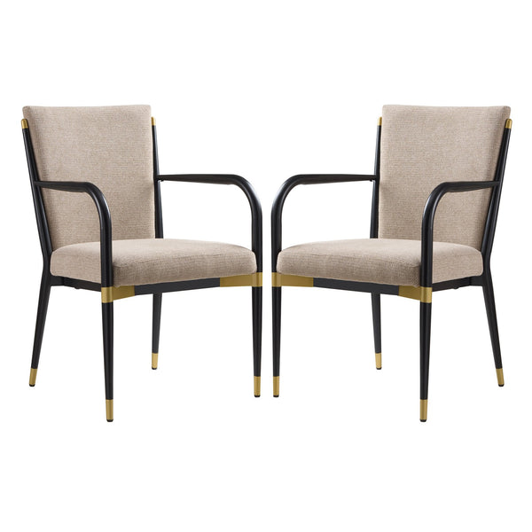 English Elm Modern Gold Accent Iron Frame Dining Arm Chairs Upholstered Set of Two for Elegant Spaces Black+Brown N771P345830H