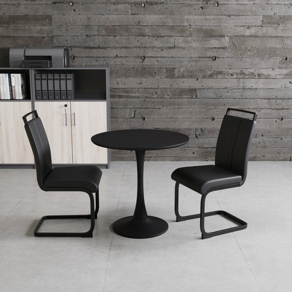 English Elm 31.5 Inch Round Tulip Pedestal Dining Set Matte Black Mdf Table with Two Pu Chairs W2189S00837