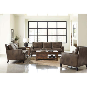 English Elm Gunderson Brown Sugar Top Grain Leather Loveseat with Recessed Track Arms, Brass Nailhead Trim & Espresso Feet B062P357776
