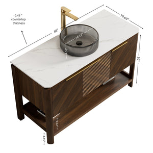 English Elm Dipa 48 Inch Floating Bathroom Vanity Walnut Cabinet Sintered Stone Top Led Sensor W2615S00731