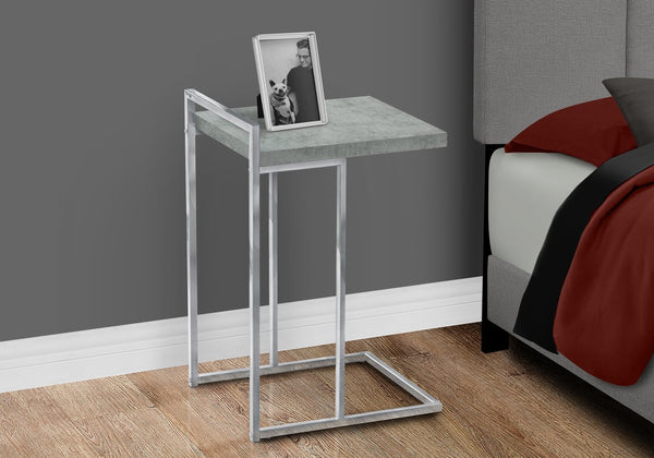 English Elm Accent C-Shaped Table - Modern Grey Laminate & Chrome Metal Design For Snacks, Laptops & More! B2710P219378
