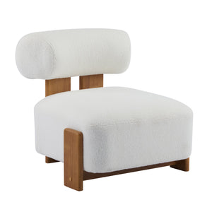 English Elm 27.25" Boucle Lounge Chair Solid Wood Frame Rolled Back Sculptural Living Room Accent N767P354792W
