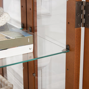 English Elm 2 Doors Curio Cabinet With Adjustable Shelves, Mirrored Back & Integrated Lighting - Elegant Oak Display W2275P177197
