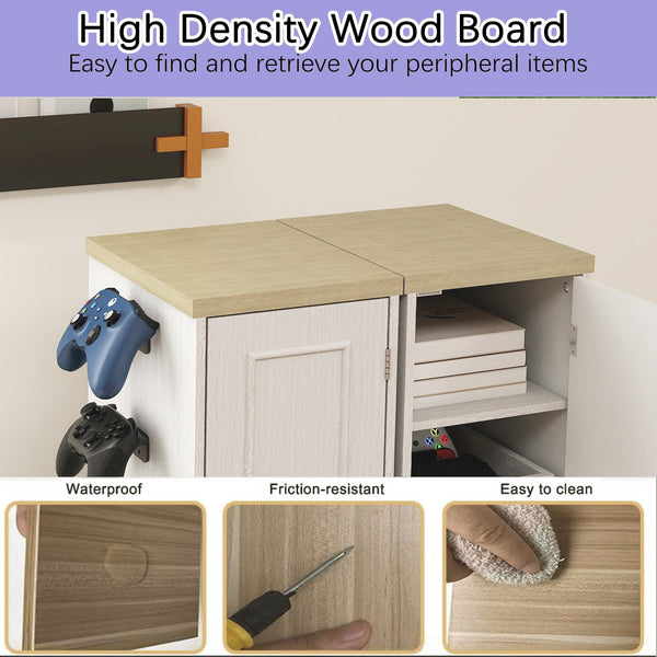 English Elm 44.49" Slim Gaming Console Storage Cabinet with Drawers and Hooks Antique White W1120P330147