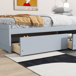 English Elm Twin Twin Size Bed with 2 Drawers Solid Rubber Wood Frame, Space-Saving Storage and Easy Assembly Grey W504P313036