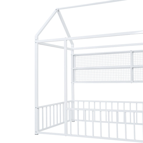 English Elm Twin House Frame Bed Powder Coated Steel with Built in Shelves for Kids Room N737P175360K