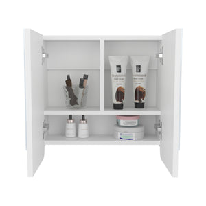 English Elm Luv Wall Mirror Medicine Cabinet with Adjustable Interior Shelves, White Engineered Wood Organizer B200P361993
