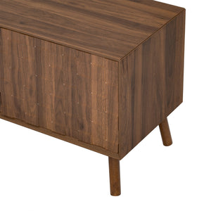 English Elm 70 Inch Fluted Entertainment Center Walnut Finish Solid Wood Legs Soft Close Storage N710P372582P