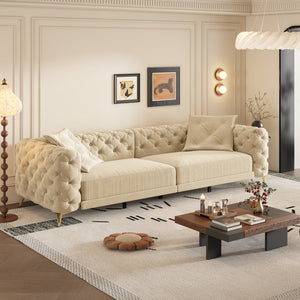 English Elm 97.6" Oversized Velvet Chesterfield Sleeper Sofa Floral Tufted Roll Arm Living Room Couch Apricot W1885S00201