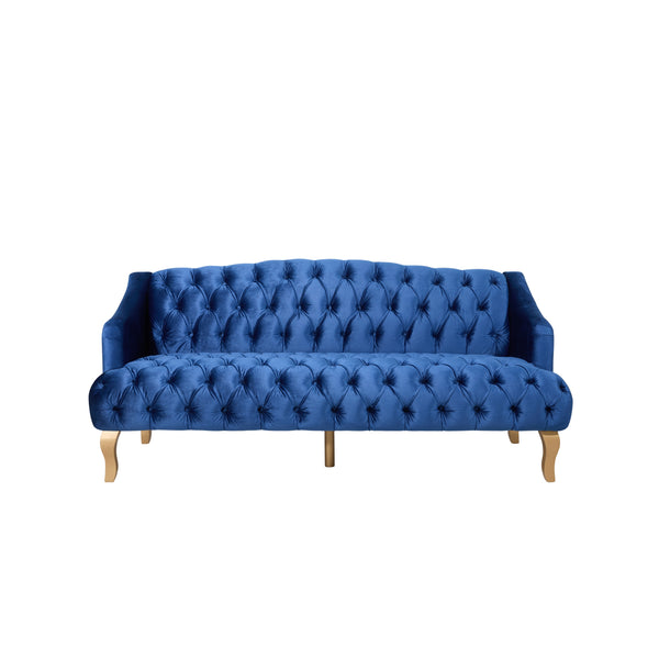 English Elm Comfy Velvet Tufted Three Seat Sofa with Rolled Arms Mid Century Modern Living Room Dark Blue N760P178601C