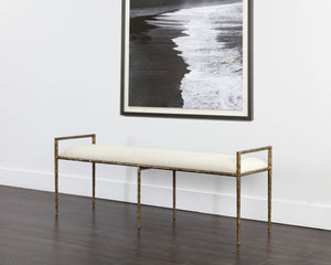 Sunpan Esai Bench - Exquisite Performance Fabric and Antique Brass Frame for Elegant Indoor/Outdoor Style Zenith Alabaster