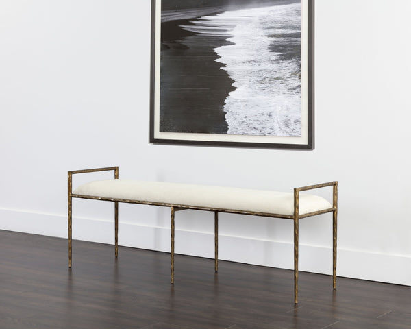 Sunpan Esai Bench - Exquisite Performance Fabric and Antique Brass Frame for Elegant Indoor/Outdoor Style Zenith Alabaster