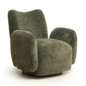 English Elm 360° 360 Swivel Accent Chair Plush Chenille Upholstered Circular Seat for Living Room Office Olive Green W2901P463507