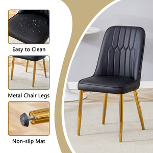 English Elm Table and Chair Set Marble Glass Top Gold Legs with Four Pu Leather Dining Seats W1151S04634