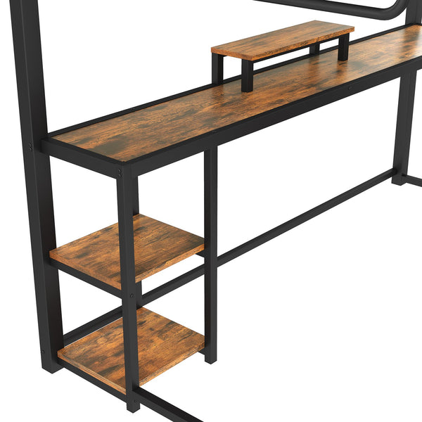 English Elm Twin House Bunk Bed with Slide Storage Stairs and Safety Rails for Kids Rooms W1580S00432