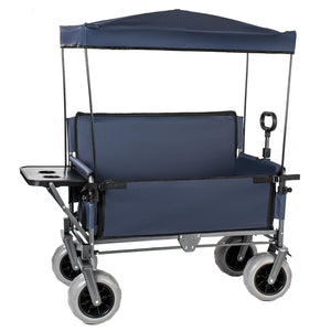 English Elm 3-in-1 Collapsible Wagon with Canopy Bench Tabletop and All-terrain Wheels for Camping Blue W2932P417651