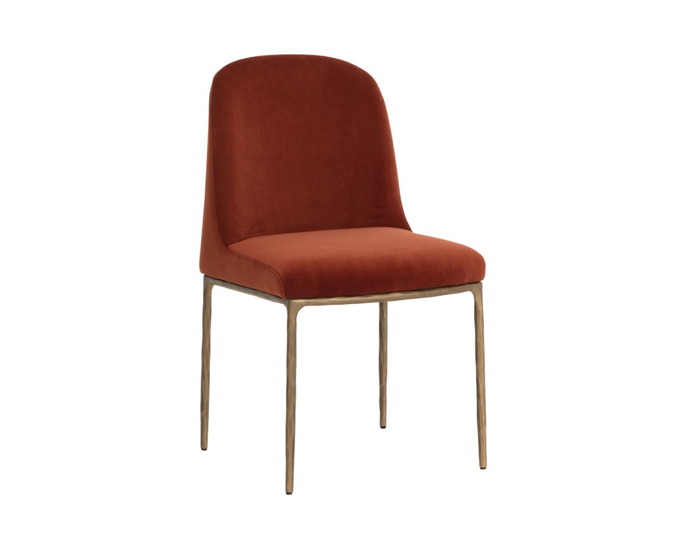Sunpan NESTOR Dining Chair - Luxurious Meg Rust Upholstery with Curved Back & Antique Brass Legs for Comfort 112801