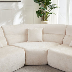 English Elm [video]123.2 Inch Chenille Modular Sectional Sofa Four Seat Cloud Cushion Living Room Beige W3505S00060