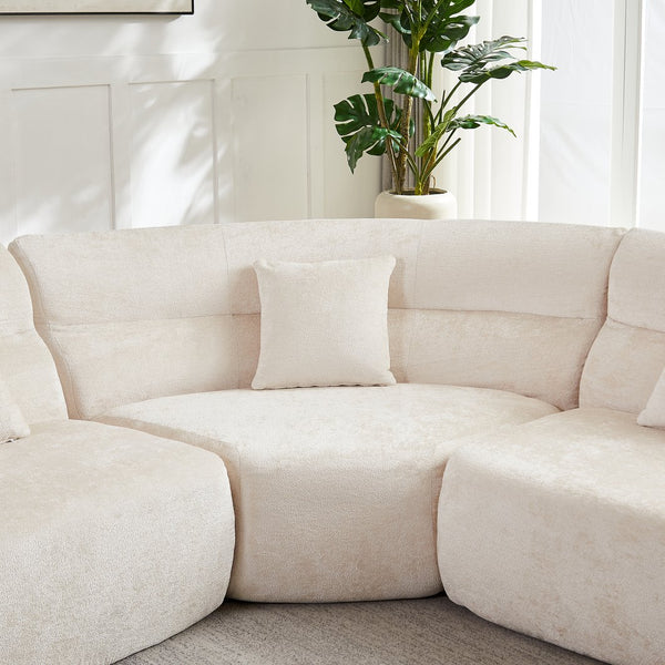 English Elm [video]123.2 Inch Chenille Modular Sectional Sofa Four Seat Cloud Cushion Living Room Beige W3505S00060