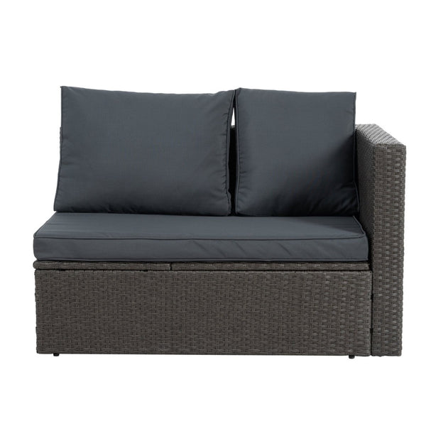 English Elm Patio 7-Piece Pe Wicker Furniture Set With Lounger Sofa, Cushions, And Glass Table For Outdoor Comfort W1703S00029-GIGA